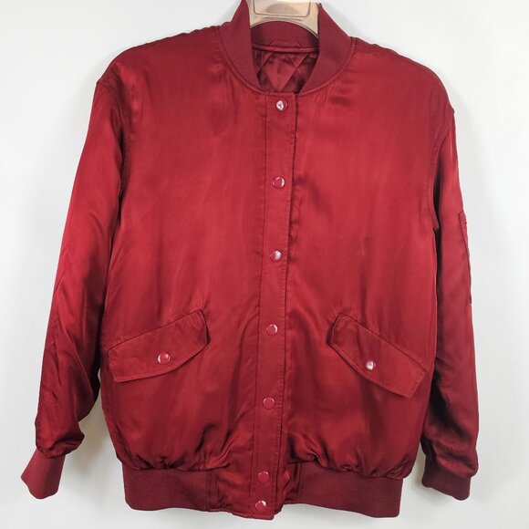 & Other Stories Womens 8 Bomber Jacket Red Wine Quilted Retro Varsity Style Coat - Picture 1 of 16
